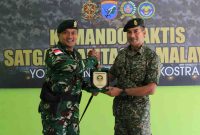 Komandan 11 Rejimen Askar Melayu Diraja (RAMD) Tentera Diraja Malaysia, Letnan Kolonel Badrul Hisham bin Ibrahim, melaksanakan kunjungan kerja ke Pos Komando Taktis (Kotis) Satgas Pamtas RI–Malaysia Yonarhanud 1/PBC/1 Kostrad di Entikong, Sabtu (22/11/2025).